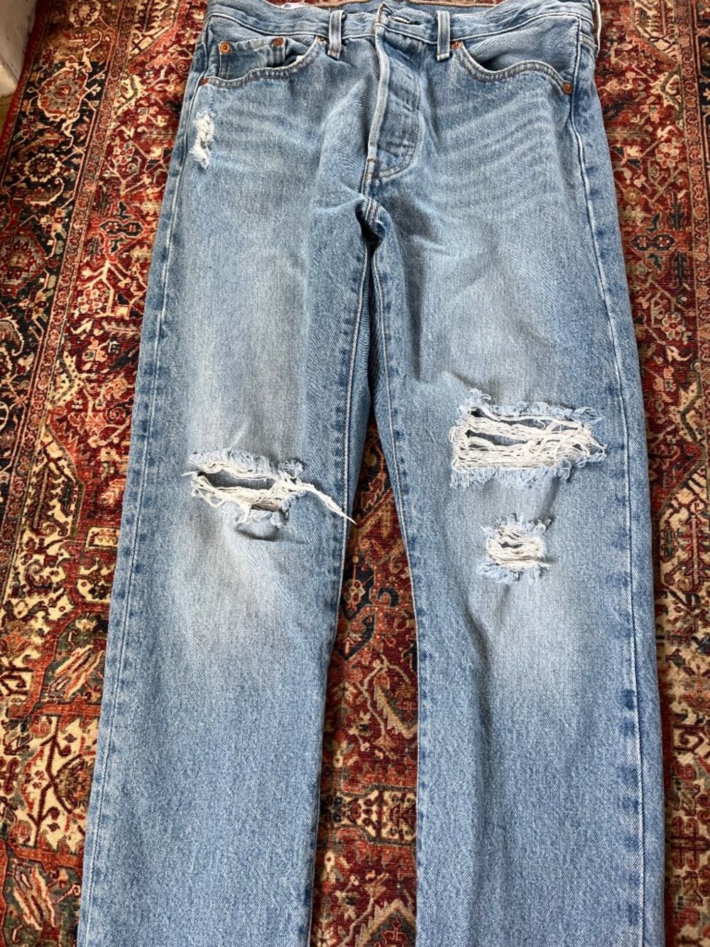 Levi's 501 Distressed High Rise Button Fly Jeans W29 L28 Light Wash